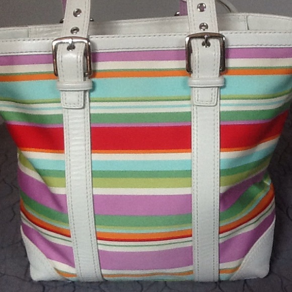Authentic Coach Hampton Multicolored Striped Purse - Picture 3 of 4